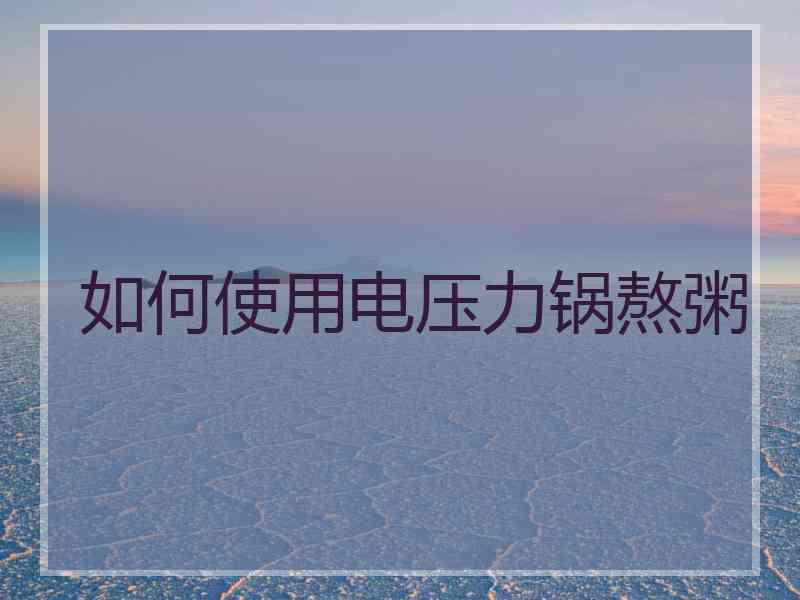 如何使用电压力锅熬粥